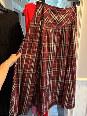 Maeve Burgundy Plaid A-Line Midi Skirt